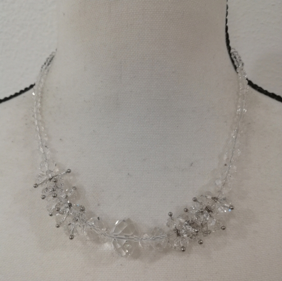 Yousef Clear Faux Crystals Cluster Necklace and Beaded Cuff Bracelet Set - Picture 3 of 9